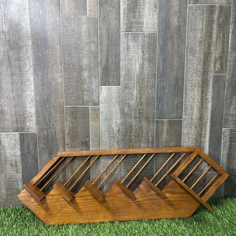 Vintage MCM Floating Stairs Wooden Wall Rack Geometric Shelf Decor